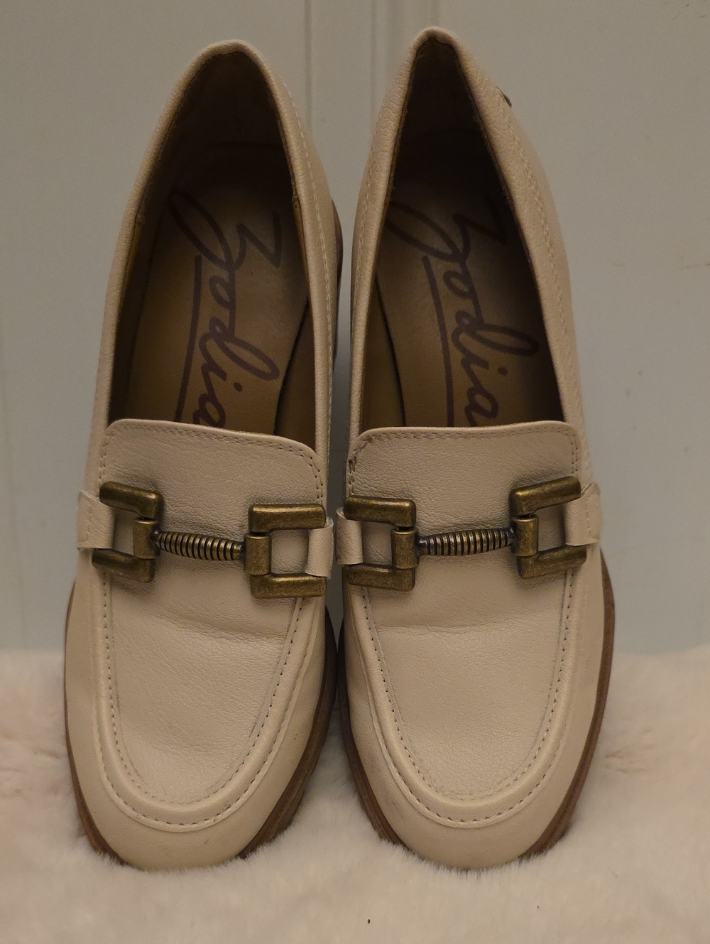 dELiA*s Cream Leather Loafers with Antiqued Brass Hardware